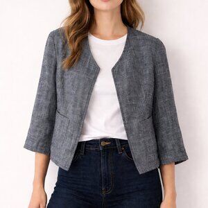 Classiques Entier navy blue plaid cropped jacket with raw edges M